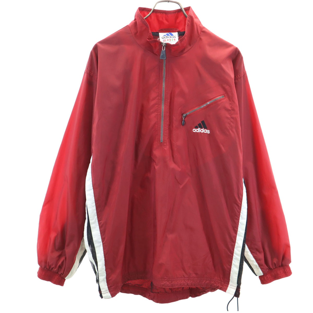 90s オールド ハーフジップ ジャケット レッド系 裏メッシュ プルオーバー メンズ 古着