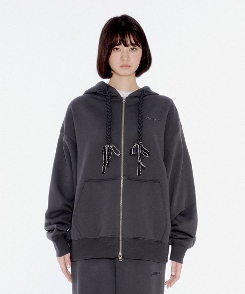 YOUHEE RIBBON DETAIL HOOD ZIPUP CHARCOAL YHHZEA001CH パーカー