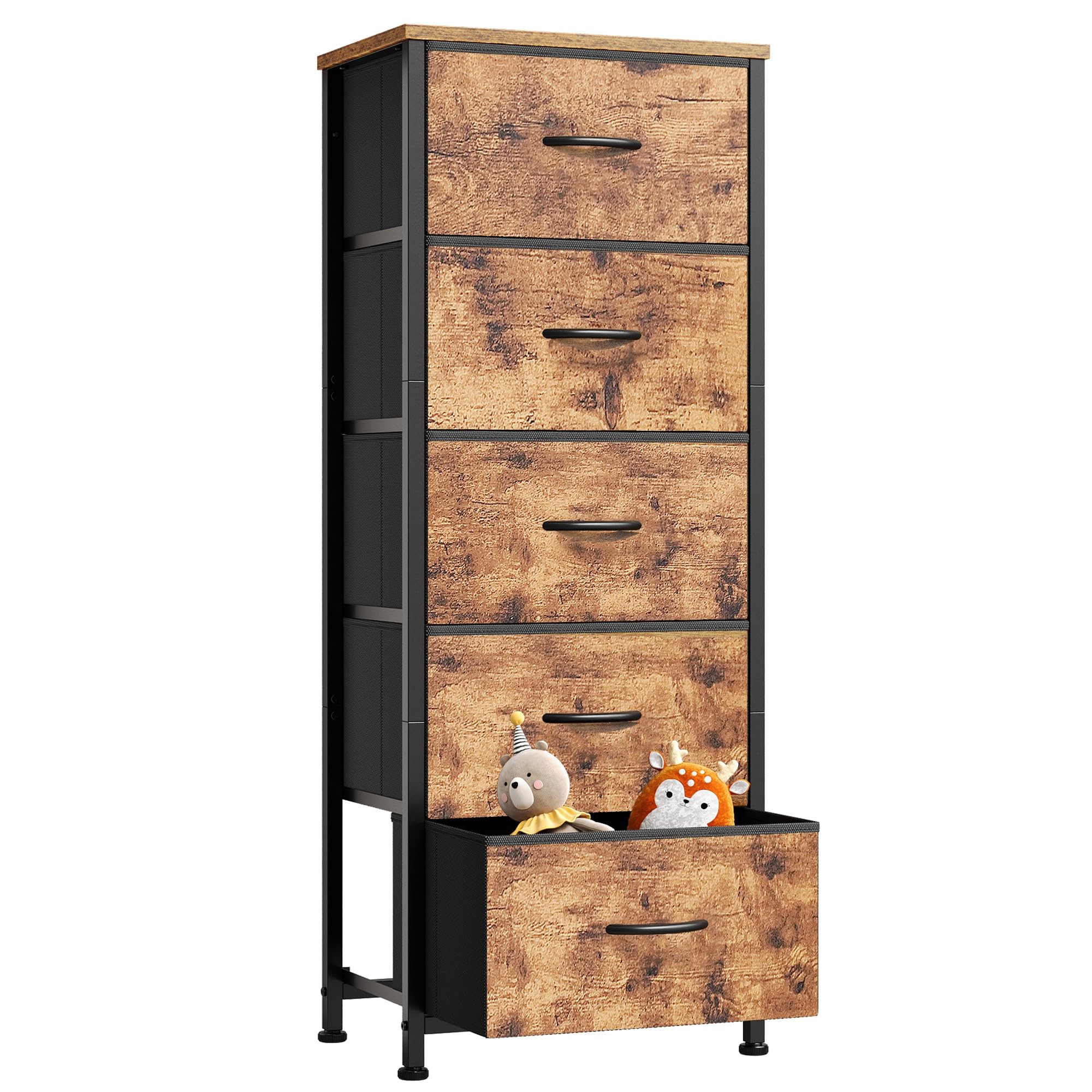 Maihail チェスト 5段 タンス 収納 引き出し 収納 洋服収納 洋服タンス チェスト スリム リビング 収納 箪笥 衣類収納 木製天板 組立簡単 転倒防止【幅45×奥行30×高さ118cm】ピ