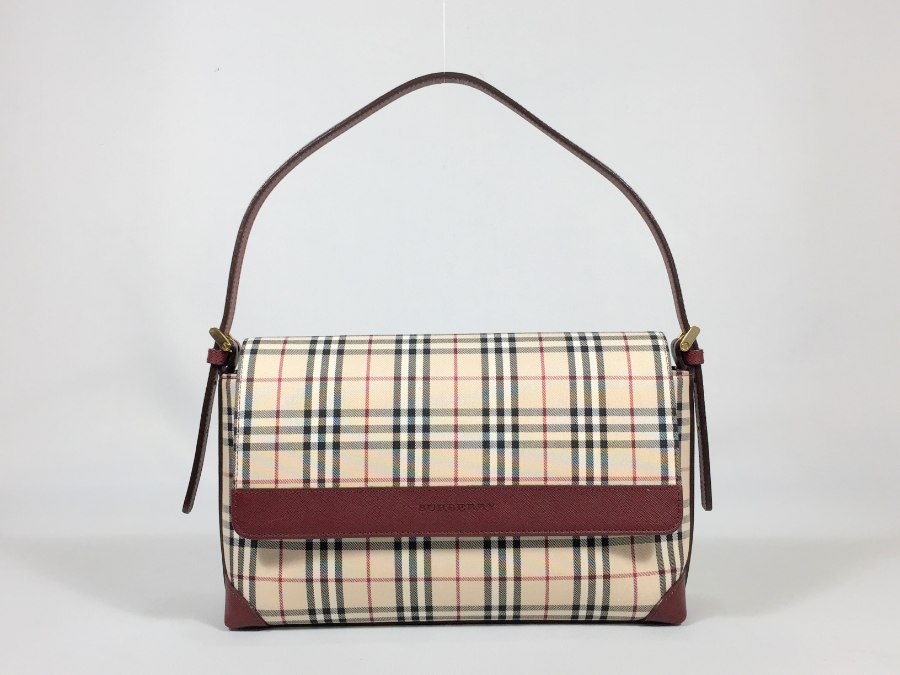 ハンドバッグ ノバチェックボルドー キャンバスレザー ゴールド金具 【中古品】