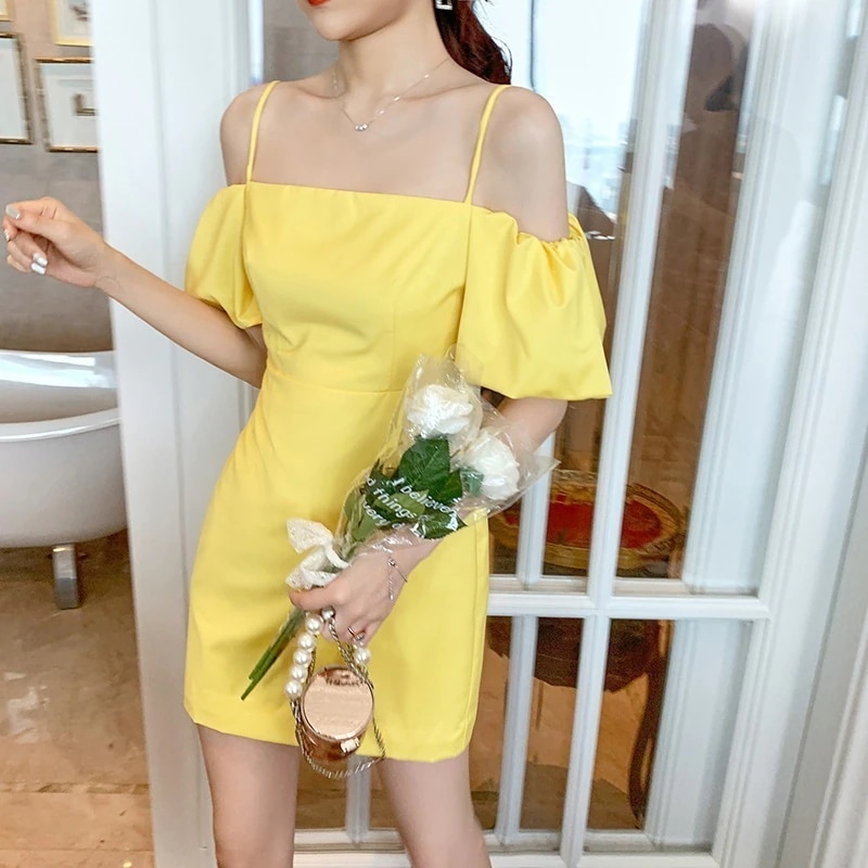 キャミワンピース ワンショルダー パフスリーブ オフショルダー スリングワンピ 夏 フォーマル パーティードレス 同窓会 結婚式 披露宴 卒業式 演奏会 二次会 発表会30%までに制限