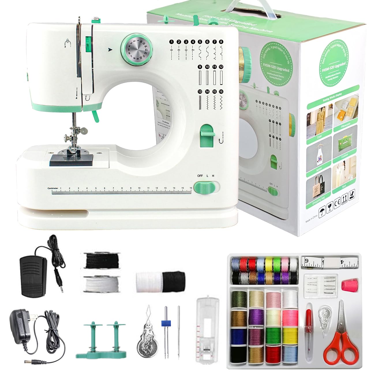 JUNHOTAI ミシン 初心者向け 電動ミシン コンパクト 単針二本針兼用 ミシン アップグレード静音モーター PSE認証済み 家庭用電動ミシン 日常手作り縫い 16種の縫い目 足踏みと手動2WA