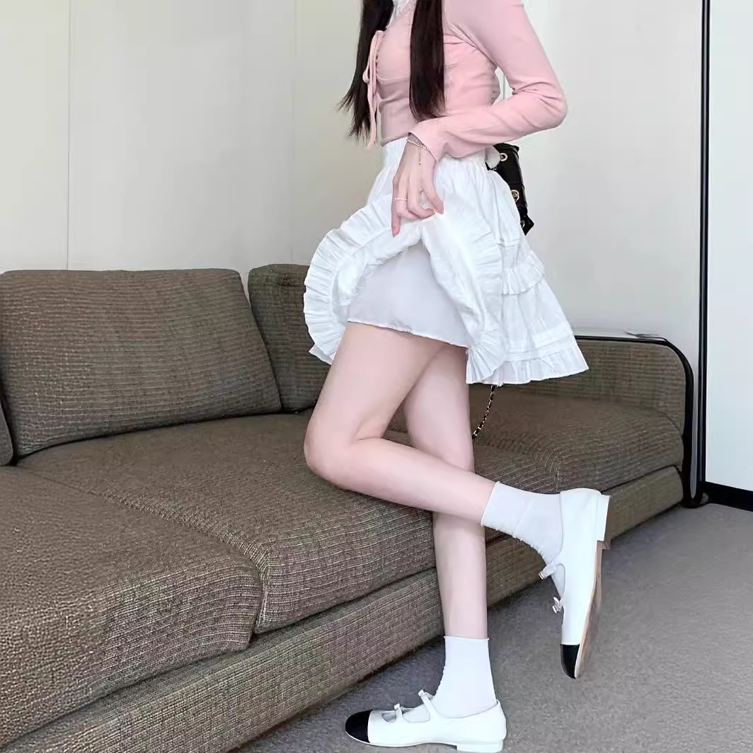 【1つ買うと10つ無料】女性用の甘いフリルスカート夏のバレエスタイルハイウエストハイウエストスカートアンチエッジポジュアーケーキスカート