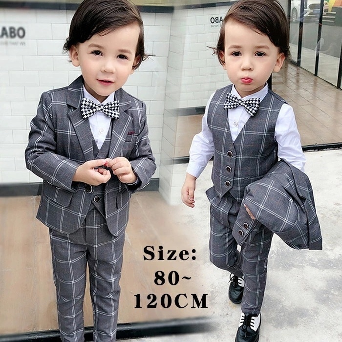入学式 スーツ 男の子 3点セット 子供スーツ 卒業式 スーツ 男の子 チェック柄 卒園式 スーツ キッズ スーツ 男の子 フォーマル スーツ 男の子 ジャケット ベスト ズボン タキシード 発表会 5,500円