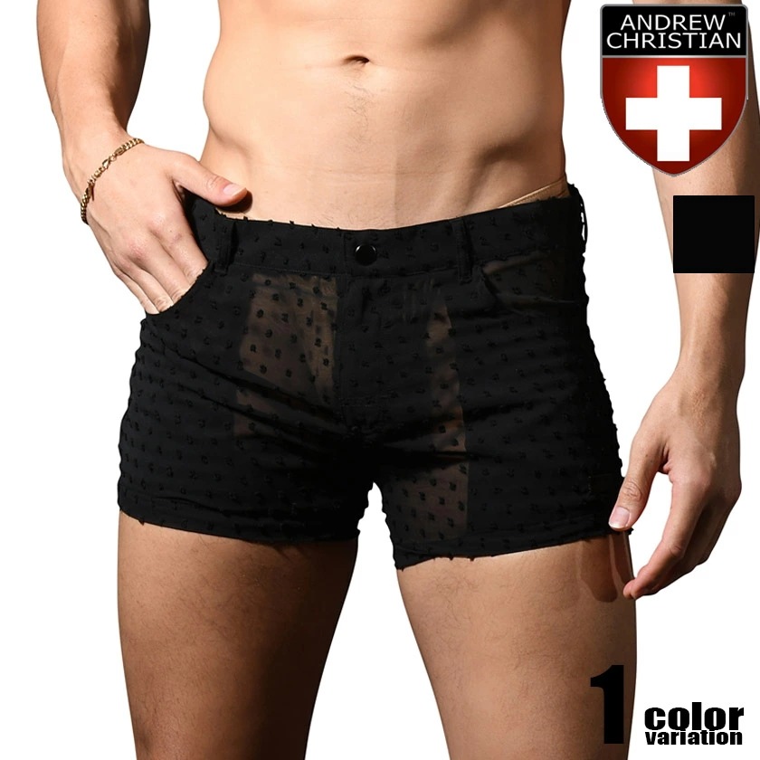 AndrewChristian/アンドリュークリスチャン Naked Truth Capsule See-Through Midnight Shorts シースルー 透け ショートパンツ メンズ ボト