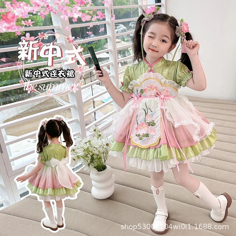 ロリータガールズプリンセスドレス新しい中国のスカートアンティークベビーパフィースカートロリータドレス