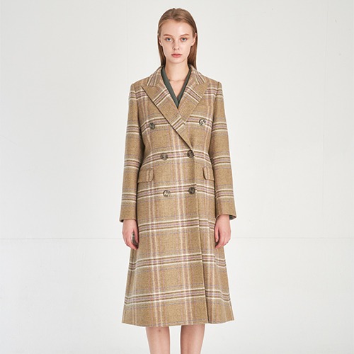 Royal Classical Wool 100% Double Breasted Long Coat_Citronelle-Yellow-CHECK
