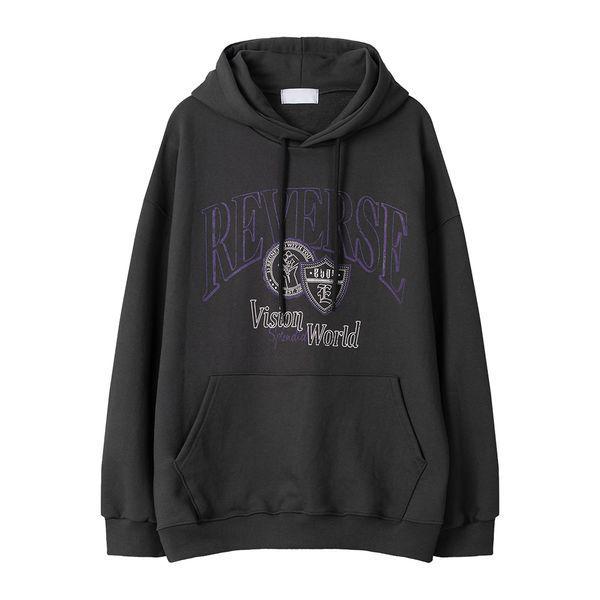 メンズ リバース プリント オーバーサイズ フード付き Tシャツ RM TSA Q046 チャコール_P406685209