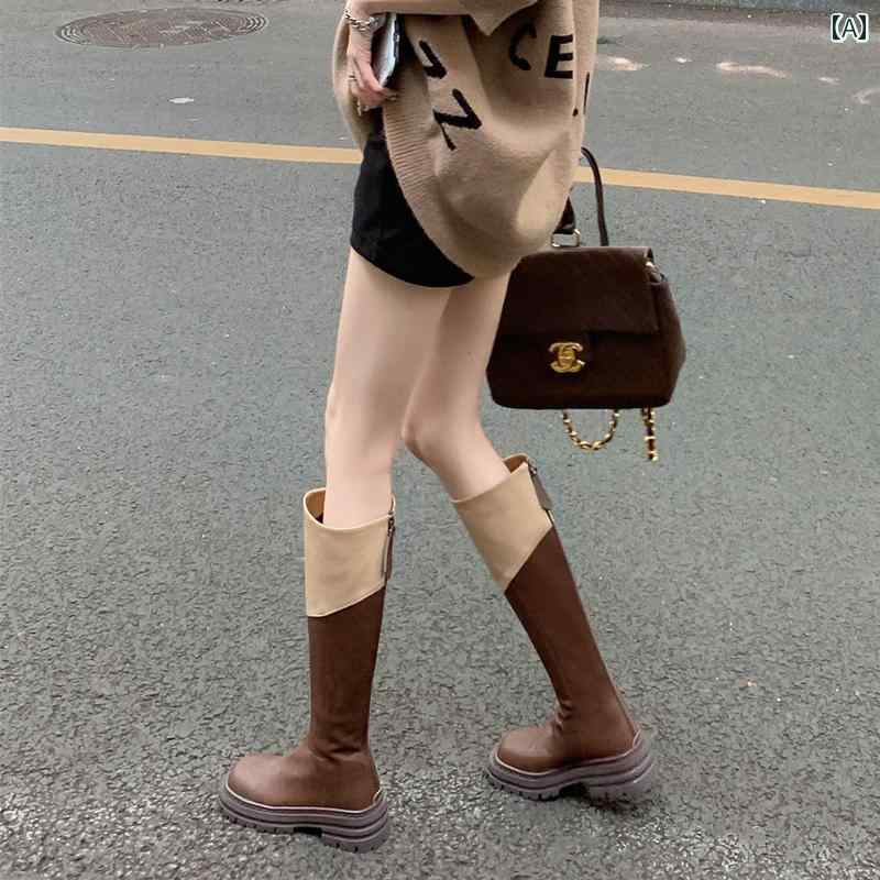 ロングブーツ レディース カジュアル おしゃれ ブラウン ナイト ブーツ 女性 厚手 ヒール ブーツ 女性 スリム 子供