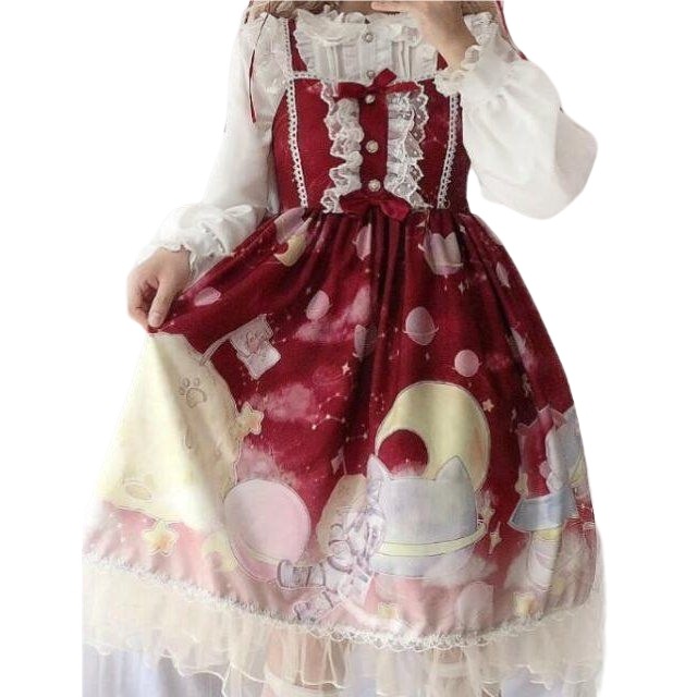 【限定特価】 日本 甘い ロリータ ドレス ビンテージ レース ちょう結び かわいい 印刷 ビクトリア 女の子 高 コスチューム