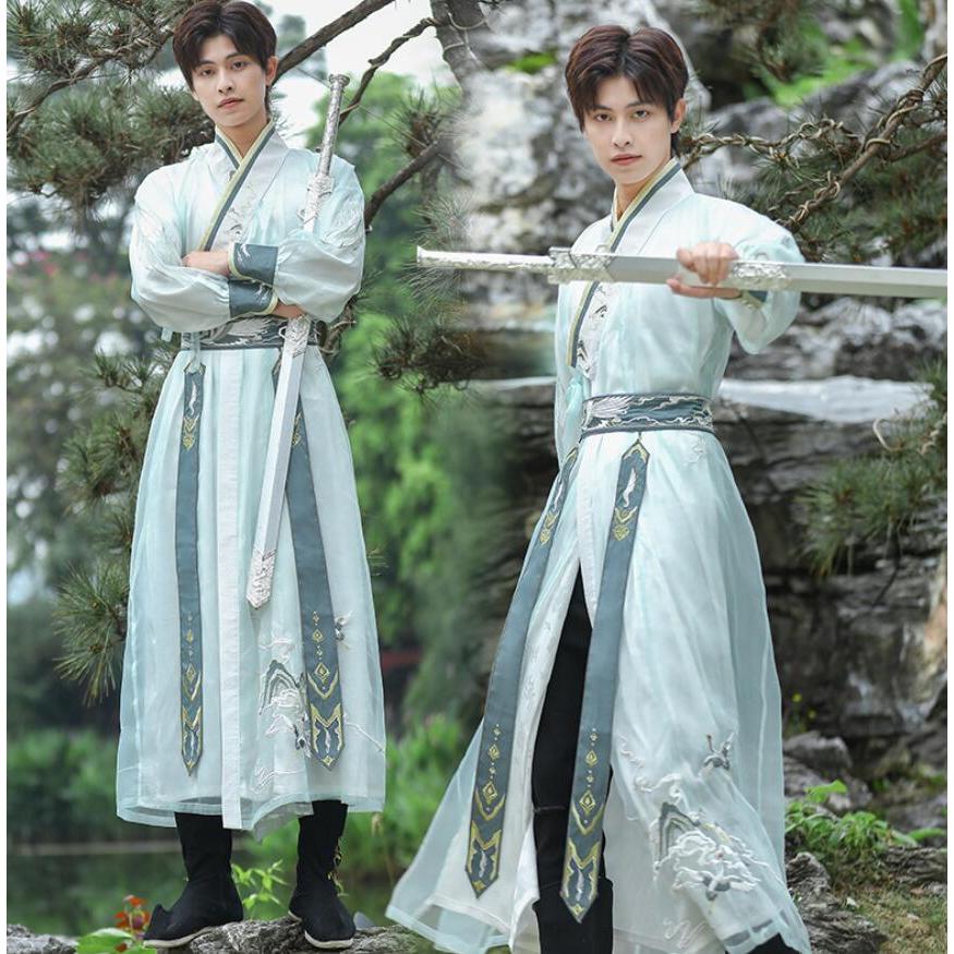 チャイナ服 華流 ハロウィン コスプレ衣装 メンズ おしゃれグラデーション 中華服 上下セット 交差 袴風 中華衣裳 中国古代服装 中国時代劇コスチューム 刺繍 5,316円