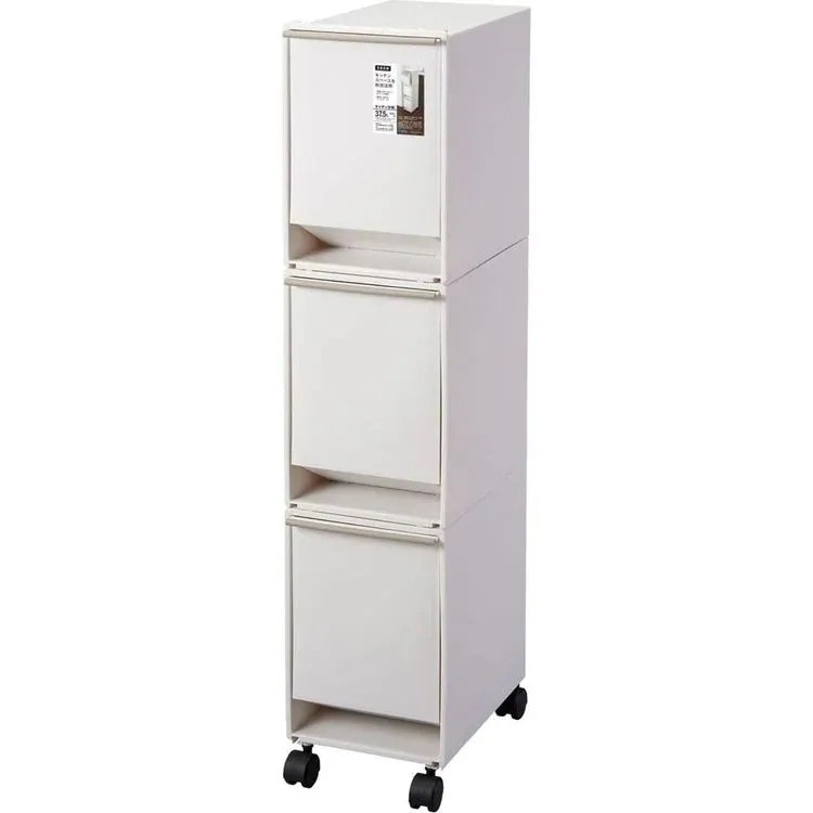 ゴミ箱 インテリア ダストボックス 分別ワゴンスリム3段 ホワイト A6601 (D)(B) メガ割