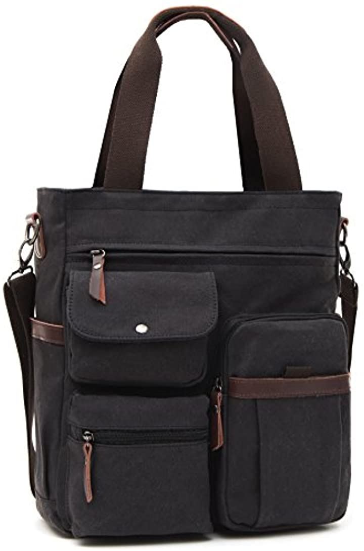 トートバッグ ショルダーバッグ メンズ 2way 帆布 キャンバス カジュアル ストラップ付き ブラック( 01 ブラック)