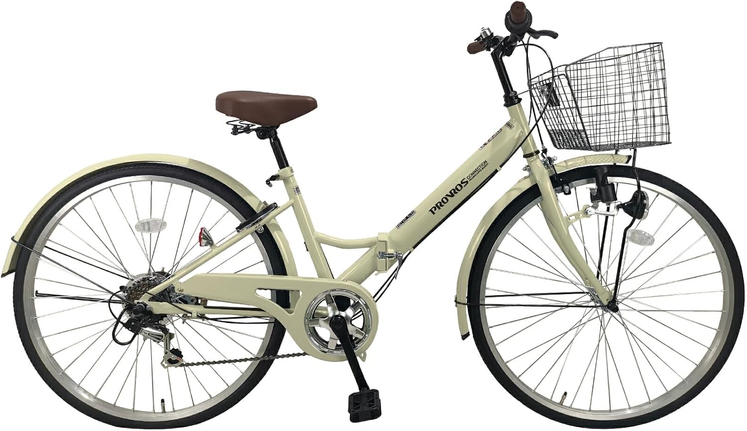 シティサイクル 折りたたみ自転車 26インチ シマノ製 6段変速ギア ママチャリ カゴ 鍵 LEDライト付き 本体 持ち運び【メーカー保証1年】P-266