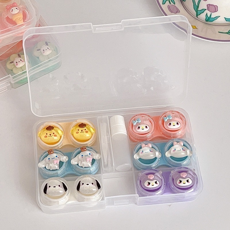 カラー コンタクト レンズ ボックスの複数のセットを厚くし拡大透明 ボックスかわいいの女の子のコンタクト レンズ ボックス アイス透明細かいフラッシュ