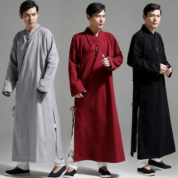 チャイナ服 メンズ 男性 長袍 チャンパオ チャイナ風 中華服 メンズ用 カジュアル 服 ロング丈 シャツ ジャケット 上着 伝統服 メンズ チャイナ服 麻 リネン カジュアル ブラック 黒 レッド