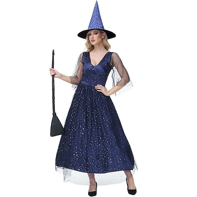 2点セックハロウィンコスチューム大人の星魔女ポンポンパフォーマンス魔女ロングスカート