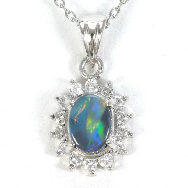 PT900 プラチナ PT850 ネックレス ブラックオパール 0.67 ダイヤ 0.24 中古