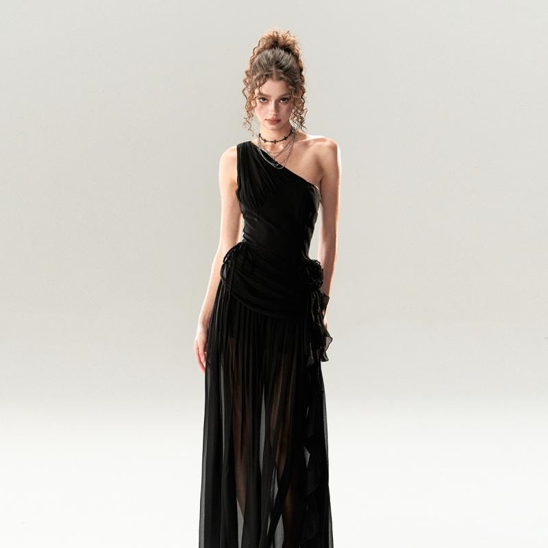 ワンピース レディース 大人 リゾート ハイウエスト ノースリーブ ドレス ドレープ セクシー ロング スカート ホット ガール デザイア スリム バケーション デザート