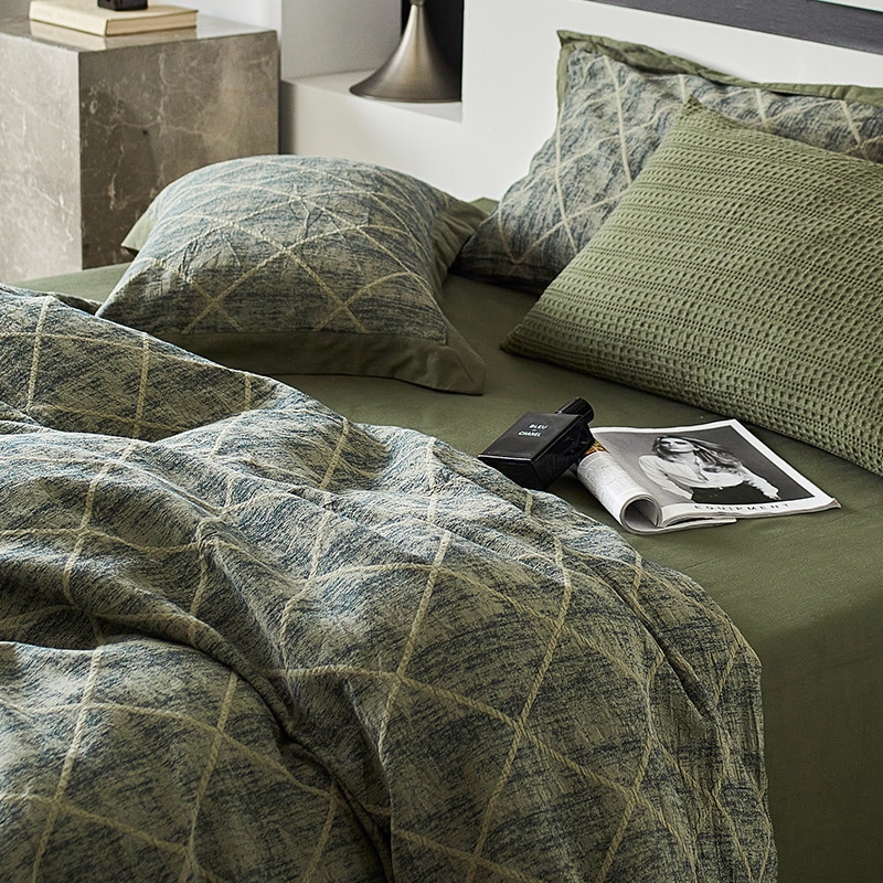 ニッチデザインレトロ丨二重層糸4ピースセットピュアコットンベッドシートキルトカバーハイエンドセンスハイエンドセンス