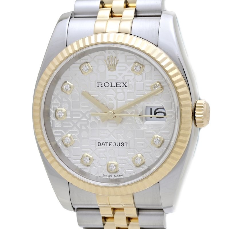 デイトジャスト 116233G 10Pダイヤモンド シルバー彫りコンピューター K18YG イエローゴールド xステンレススチール メンズ /39617【中古】【腕時計】