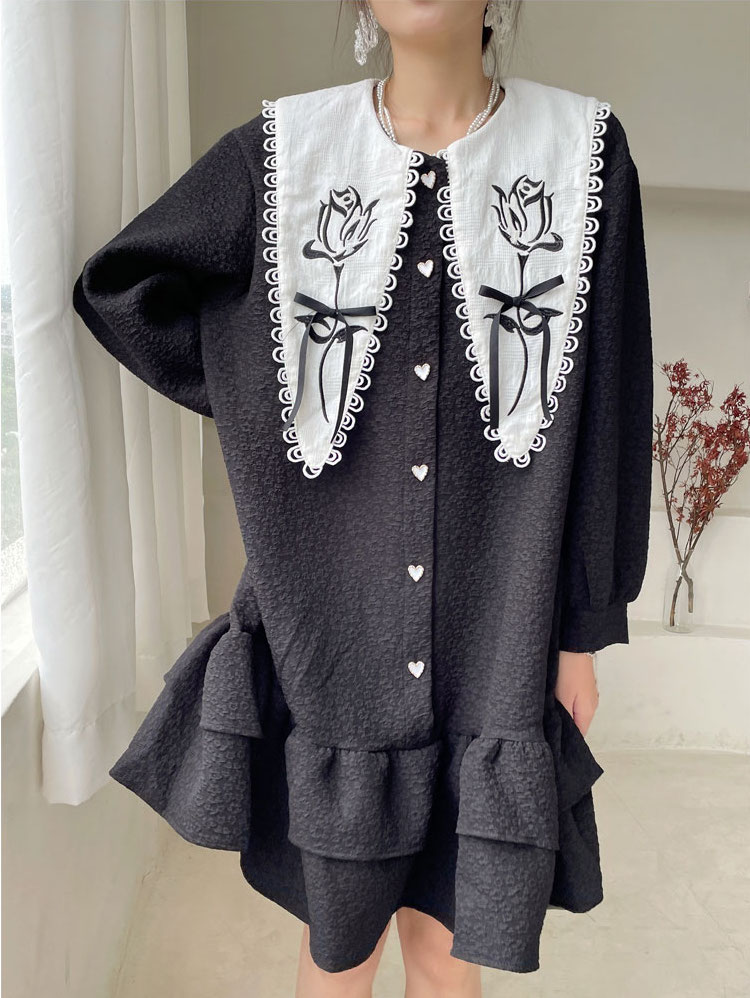 フラワードールカラーフリルワンピース フリルワンピース ティアードスカート ワンピース ドレス ブラ