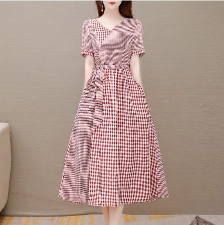 ワンピース 膝丈 ひざ丈 袖あり 半袖 Vネック カシュクール Aライン リボン ウエストマーク ウエストリボン 快適 着心地 かわいい 大人可愛い きれいめ シンプル カジュアル 大人 上品