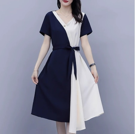 ワンピース ロング ロング丈 半袖 Vネック カシュクール シフォン ウエストリボン 着心地 かわいい 大人可愛い きれいめ シンプル カジュアル 大人 上品 おしゃれ お洒落 レトロ ラブリー