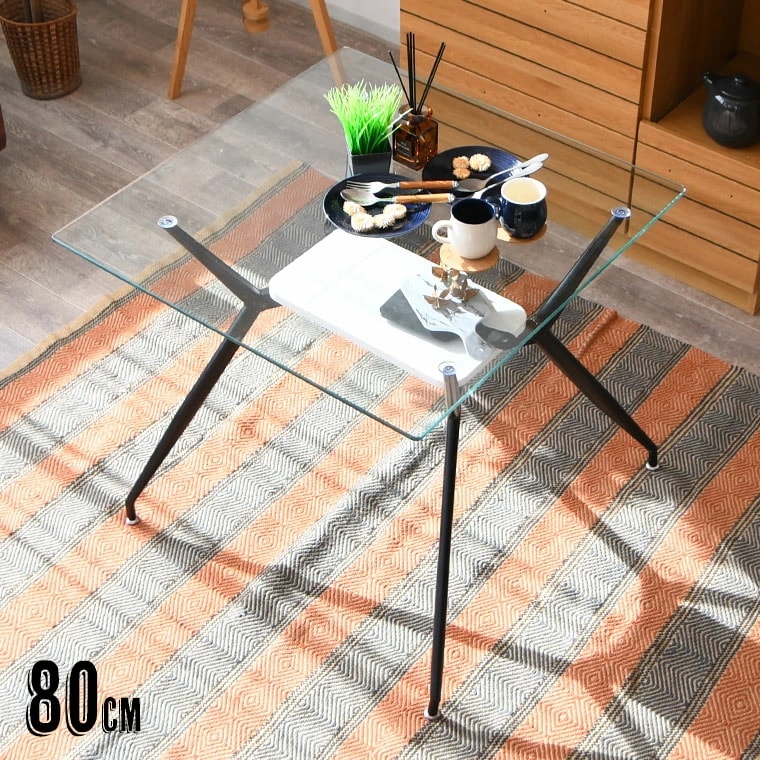 ダイニングテーブル ガラステーブル 収納テーブル 食卓テーブル 幅80cm 2人用 おしゃれ 強化ガラス ダイニング スチール 15,124円