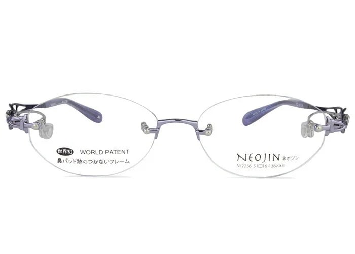 ネオジン NEOJIN nj2236 c.30 ヴァイオレット 鼻パッドなし サイドパッド ツーポイント 縁なし メガネ めがね 眼鏡 リムレス フチなし レディース ノーズパッドなし