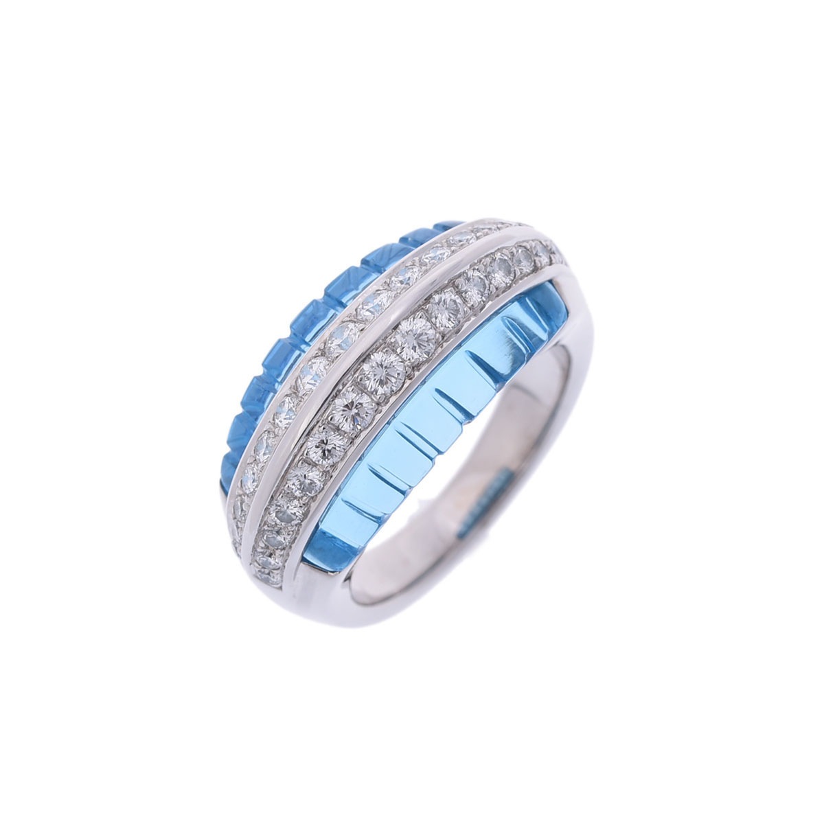 JUNE ジュネ ブルートパーズ ダイヤ0.67ct 11号 レディース K18ホワイトゴールド リング指輪 Aランク 中古 銀蔵