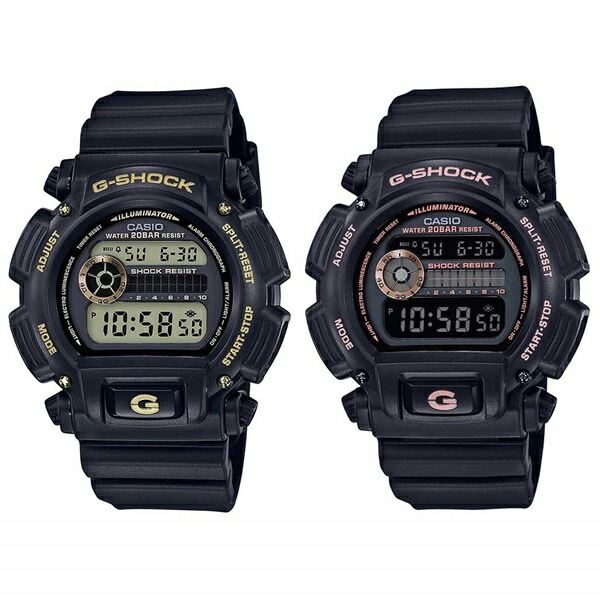 CASIO G-SHOCK Gショック ジーショック カシオ ペアウォッチ 2本セット 同じサイズ 腕時計 手表 デジタル ローズゴールド ゴールド ブラック 20気圧防水 海外モデル DW-9052
