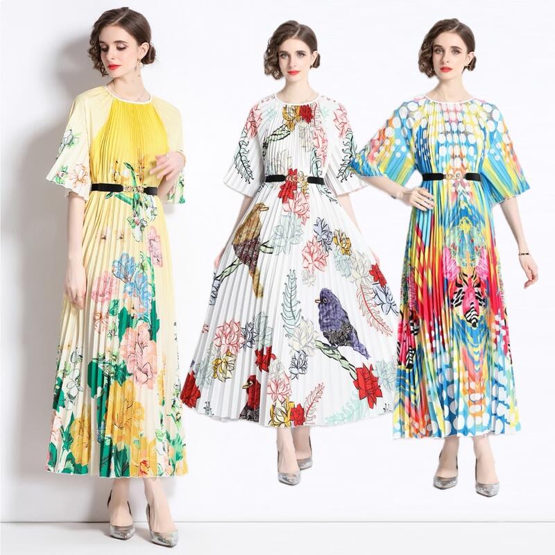 【新品】F3色イエロー ホワイト グリーン ドレス ワンピース ワンピ パーティードレス ロングプリーツ パーティーワンピ 結婚式 二次会 カラオケクラシカル系レトロ感 優雅印象 ベルト付き