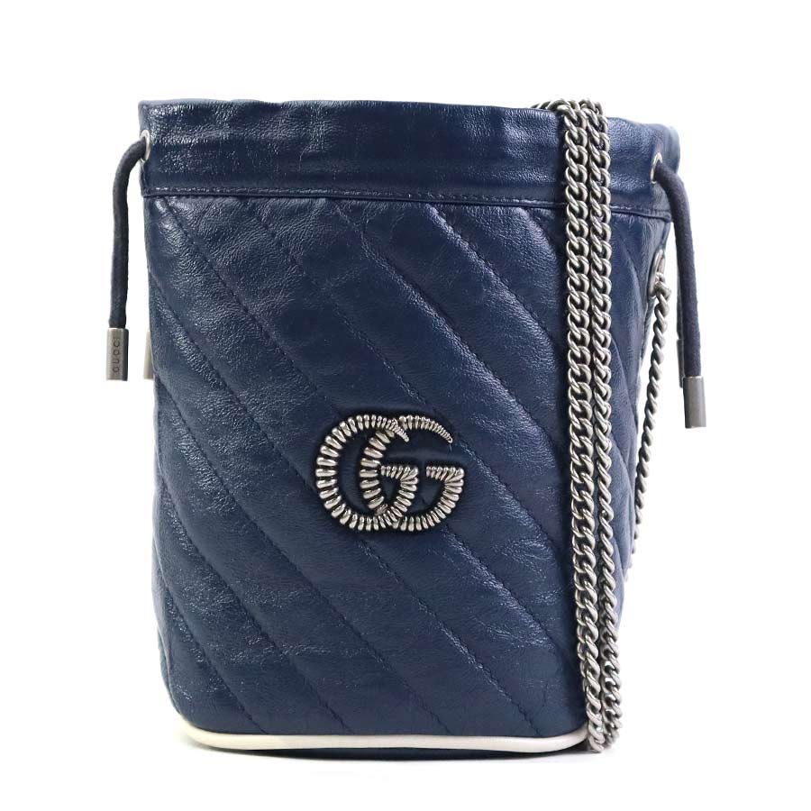 グッチ GUCCI ショルダーバッグ GGマーモント レザー ネイビー レディース 573817 r10343a