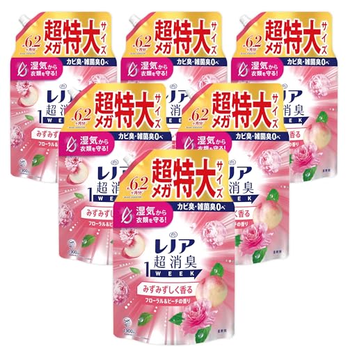 レノア Lenor 超消臭1WEEK 柔軟剤 みずみずしく香るフローラル&ピーチの香り 詰め替え 1900mLｘ6袋 [大容量] [ケース品]