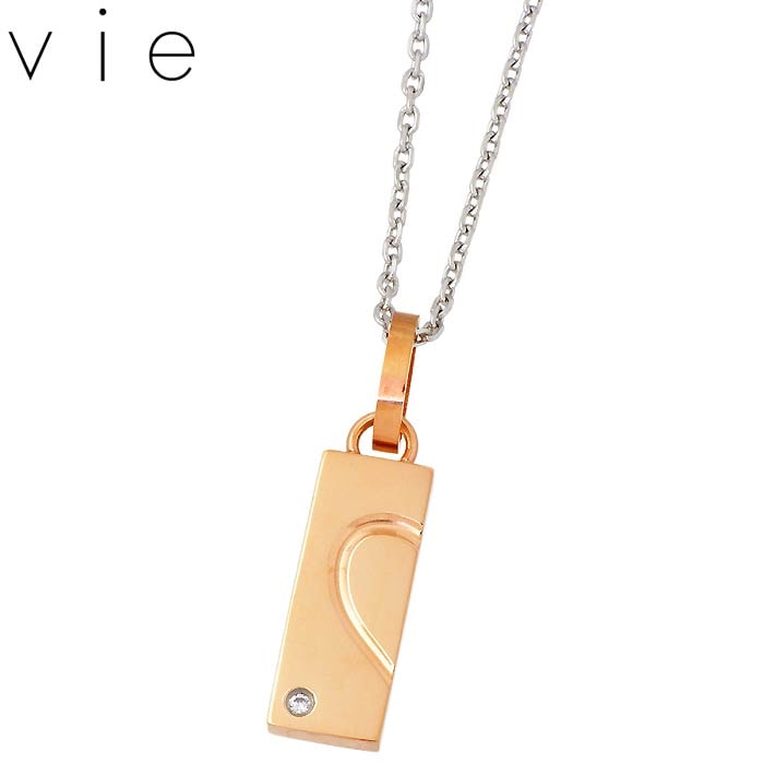ヴィー vie ステンレス ネックレス プレート レディース キュービック ピンク 金属金属アレルギー対応