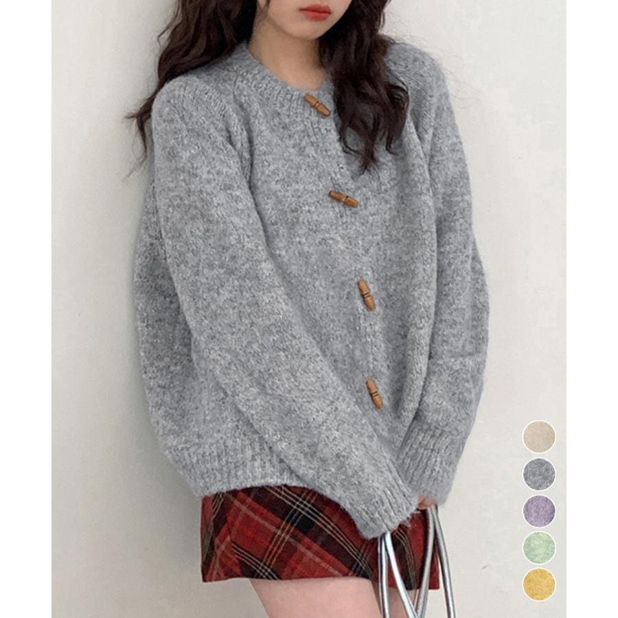 トグルボタンニットカーディガン長袖秋冬服