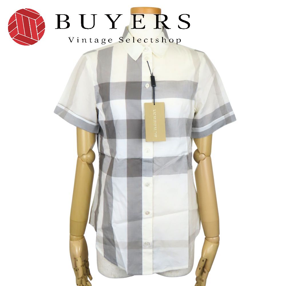 中古 半袖シャツ 未使用保管品 XS コットン オフホワイト アイボリー グレージュ系 チェック アパレル レディース 女性 15,246円