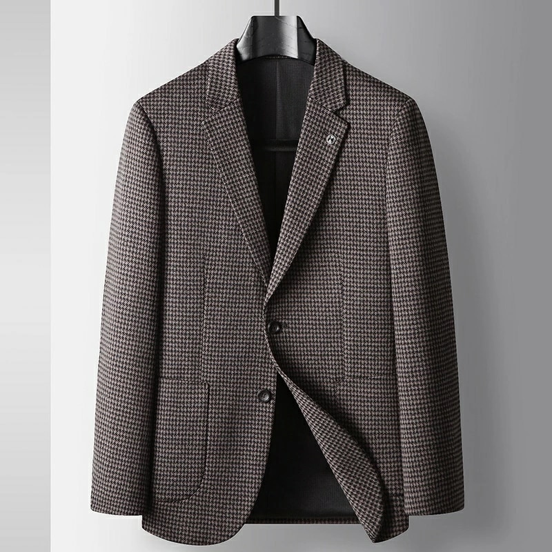 特別価格テーラードジャケット メンズ 千鳥格子 ブレザー コーヒー チェック柄 ビジネスカジュアル 秋冬 アウター スーツ風 ストレッチ素材 裏地付き 大きいサイズ M L XL 2XL 3XL 4X