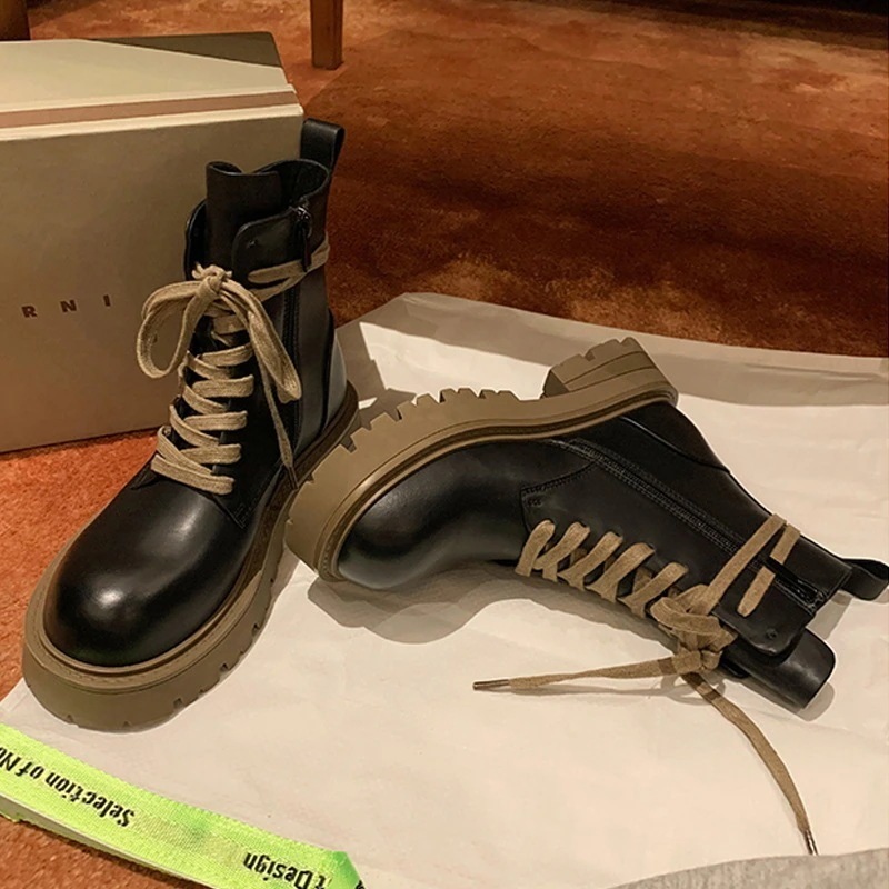 厚底シューズ 2023秋冬新作英国風レトロマーチンブーツins厚底騎士ブーツ太ヒールショートブーツ女チェルシーブーツ
