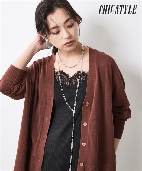 カーディガン 綿レーヨンハイツイストVネックニットカーディガン 大きいサイズ有 シックスタイル