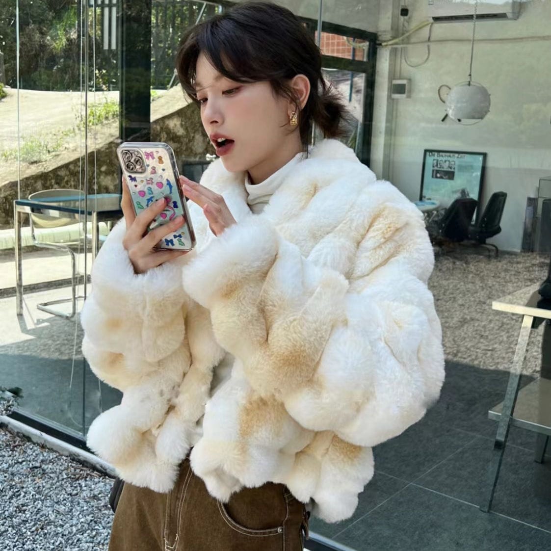 冬の新作染めミンクのショート丈開襟気質コート女性小香風環境に優しい毛皮の上着