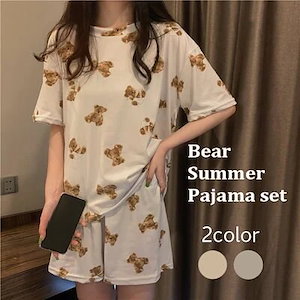 2024春夏 大人気韓国ファッション半袖 パジャマ 可愛い クマのパジャマ 2点セット寝間着 部屋着