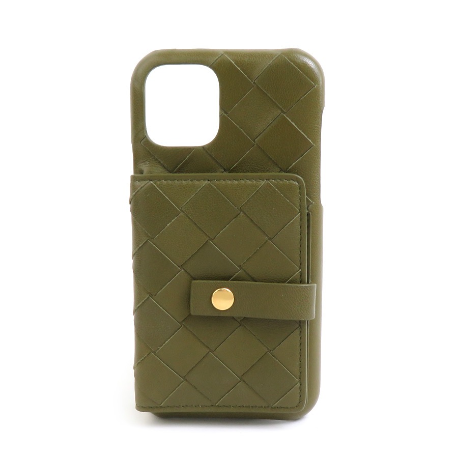 ボッテガヴェネタ BOTTEGAVENETA スマートフォンケース iPhone11 Proケース レザー カーキ ユニセックス r10753g