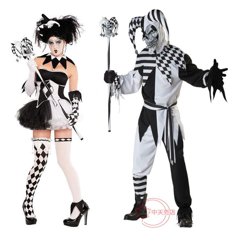 【本日限定】コスプレグッズ ハロウィン ピエロ 大人用 コスチューム 恋人コーデ ホワイト ブラック キャラクター イベント パーティー 衣装