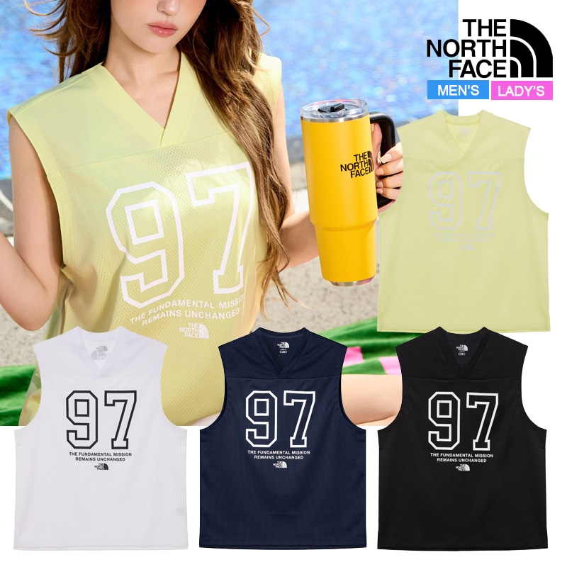 1997 メッシュ スリーブレス NT7VR02 レディース メンズ 男女兼用 ノースリーブ プリント レタリング Tシャツ ルーズフィット ブイネック メッシュ ノースリーブ プリント レタリン