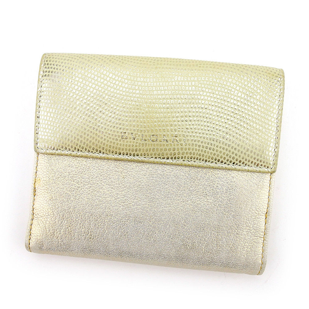 Wホック 財布 二つ折り ロゴ LIMITED EDITION 2007 ベージュ シルバー ゴールド系 中古