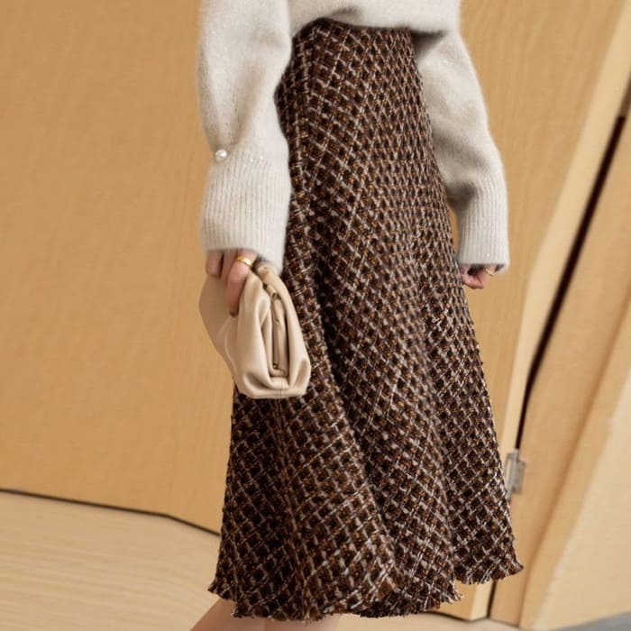 ツイード フレア スカート レディース Aライン 裾フリンジ 春秋冬 ボトムス きれいめ カジュアル 通勤 旅行 女子会 お出かけ 母の日 プレゼント 30代 40代 50代 60代 シニア オシャレ