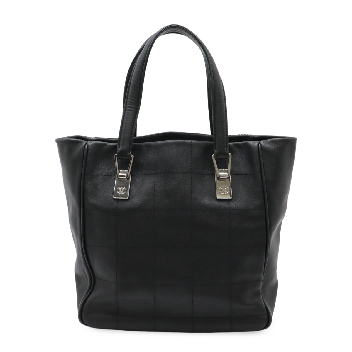 チョコバー トートバッグ ショルダーバッグ ハンドバッグ ラムスキン レザー ブラック シルバー金