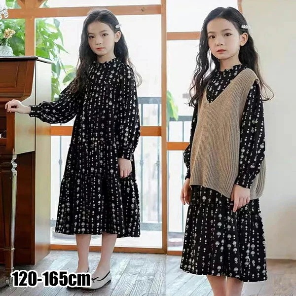 メタモルフォーゼ親子ペアルック総柄ハイネックワンピース ニットベスト 女の子 子ども服 おそろい 双子 韓国子供服 リンクコーデ　プレゼント ギフト 誕生日 家族 リンクコーデ ペア セット カップル